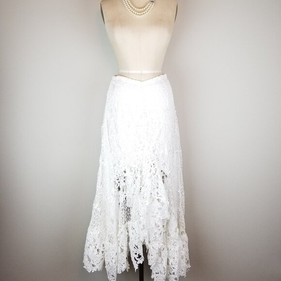 Beautiful Boston Proper White Crochet Ruffled Lace High Low Skirt Ladies Size 2 - Picture 2 of 9
